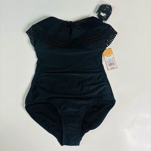 Kona Sol NWT Black One Piece XS Ruffle Bathingsuit Women's Swimsuit W/Straps